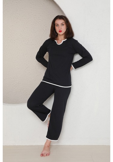 Fames Pijama Yazlik Penye Kadin Pijama Takim Lacivert