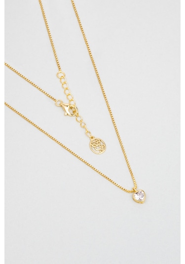 Romantik Aşk 18 Ayar Sarı Altın Kaplama 43 Cm Gümüş Kalp Kolye Sarı