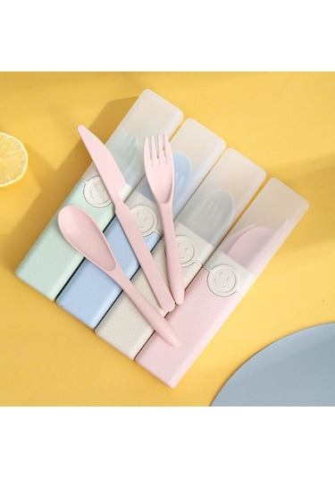 Sones 4'ü 1 Arada Taşınabilir Buğday Samanı Sofra Takımı Açık Hava Seyahat Saklama Sofra Takımı Kutusu, Stil: B Çubuklarla Diğer