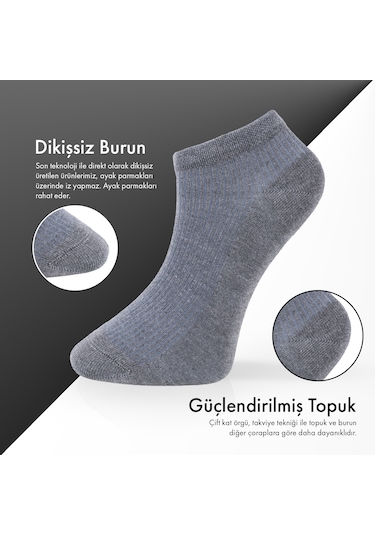 Lion Monroe Saf Bambu Erkek Patik Düz Kısa Gri Melanj Çorap Dikişsiz Premium Kutulu 6'lı L5952aznp Softaura