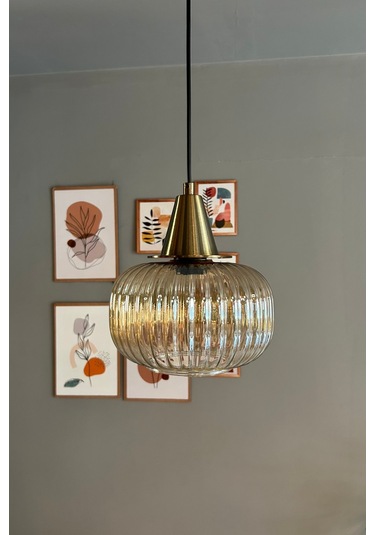 Mola Cam Bal Rengi Tekli Avize Eskitme Huni Başlık Retro Sarkıt Lamba Restoran Salon Aydınlatma Bal