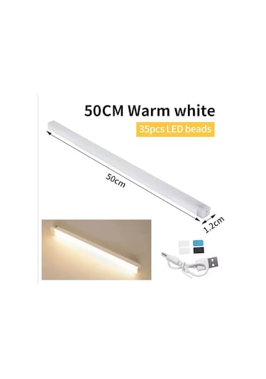 50 Cm Sarı Gün Işığı Hareket Sensörlü Dolap İçi Çalışma Masası Mutfak Tezgah Altı Usb Led Işık Çok Renkli