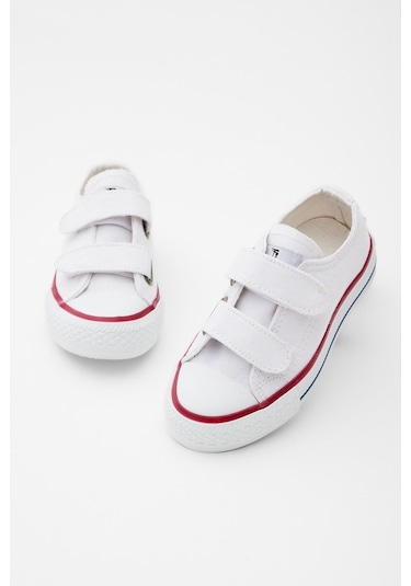 Kauçuk Taban Keten Cırtlı Çocuk Unisex Beyaz Spor Ayakkabı Tbh1450 Beyaz