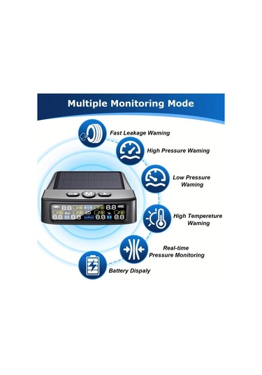 Boatshop1 Ynf Solar Tpms Siyah Gercek Zamanli Lastik Basinc Sicaklik Monitoru 4 Harici Sensor Usb Sarj