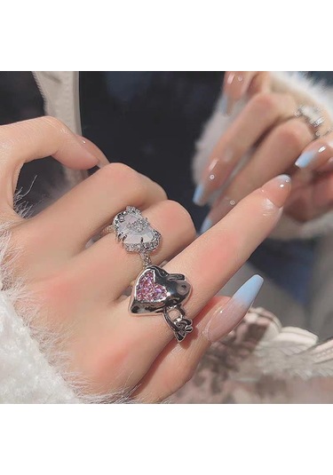 If Me Moda Kelebek Kalp Gümüş Yüzük Seti Yapay İnciler Mücevher Zirkon Kristal Yüzükler Kadınlar Takı Aksesuarları İçin 18 Çok Renkli