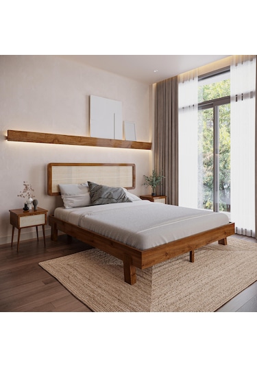 Hazeran Lilyum Model Ceviz Renk Ahşap Karyola Ve İki Komodin Set-150 140 x 200