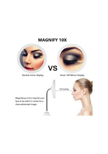 Lemestar 11,5 İnç Büyütmeli Led Aydınlatmalı Esnek Boyunlu Banyo Ve Makyaj Aynası Beyaz