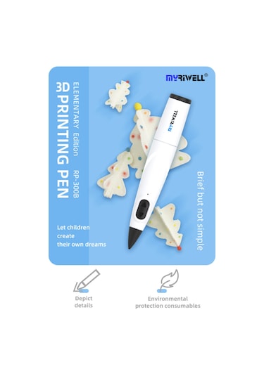 Teltree Myriwell Rp-300b Mavi 3d Yazıcı Kalemi - 10 Renk Pcl Filament + 10 Resim Kitabı, Çocuklar İçin Güvenli, Kreativite Geliştirici