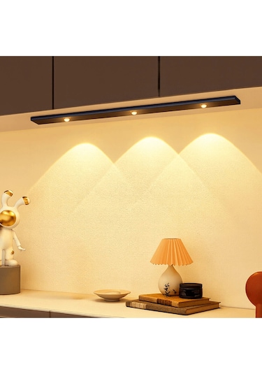 Sensörlü Şarjlı Dekoratif Gece Lambası Mutfak Mıknatıslı 3 Farklı Işık Renk 40cm Şerit Led Çok Renkli