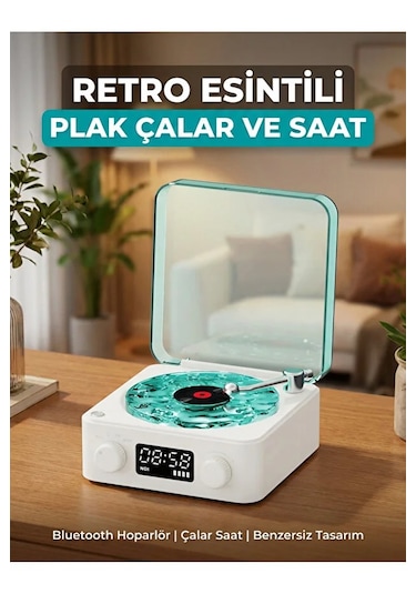 Waves Nostalji Plak Çalar Bluetooth Subwoofer 3d Ses Dalgası Retro Müzik Plak Çalar 1 Adet