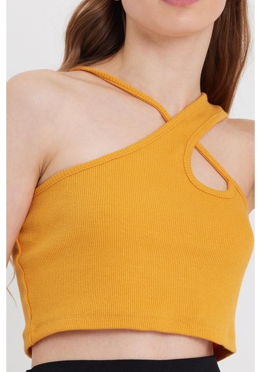 Quhox Kadın Askılı Crop Kaşkorse Sarı