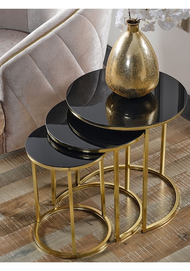 3' Lü Siyah Gold Metal Sehpa