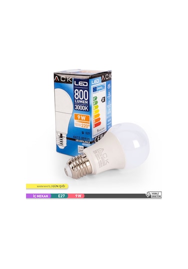 Ack 9w Led Ampul 3000k Günışığı E27 5'li Eko Paket