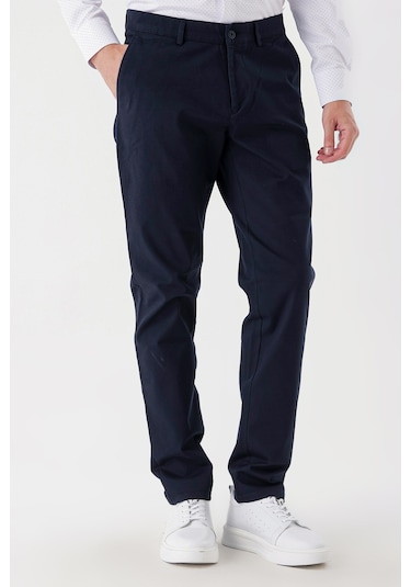 Koyu Lacivert Pamuklu Likralı Yan Cepli Comfort Fit Rahat Kesim Casual Pantolon 1003235154-koyu Lacivert Koyu Lacivert