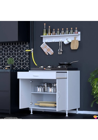 Modilayn Qplas Xxxl Set Ocak Altı Dolap 80x88x48 Cm. Çekmeceli, Kapaklı, Raflı Ve Baharat Raflı. Beyaz