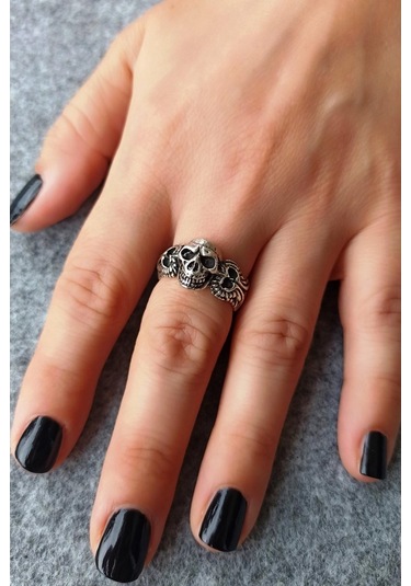 Antik Gümüş Kaplama Kuru Kafa Şekilli El Yapımı Ayarlanabilir Yüz - 509845115 Çok Renkli