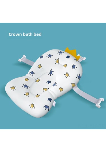 Geekyou Yeni Doğan Bebekler İçin Kaymazlı Kuruşlu Partiküllerden Yapılmış Yüzgeçli Banyo Matı - Standart Beyaz Taç Desenli