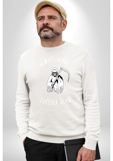 Her Zaman Yalnız Daima Yalnızlık Azrail Unisex Beyaz Sweatshirt Beyaz
