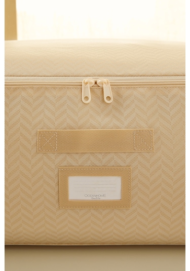 Ocean Home Textile 3'lü Büyük Boy Bej Balıksırtı Baza Altı Hurç Set 62 x 46 x 22 cm