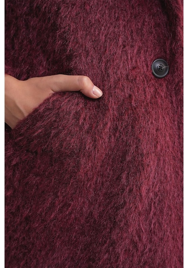 Mixray 4746 Kadın Uzun Tüylü Manto Bordo