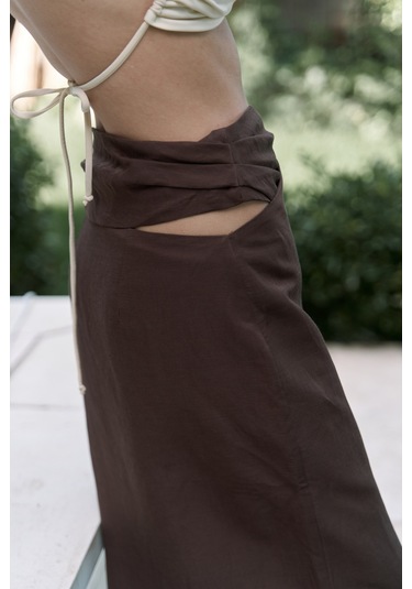 Fabriyonto Asimetrik Kahve Uzun Etek Kahve