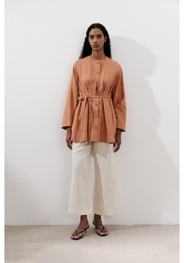 Keten Pensli Tunik Turuncu Turuncu