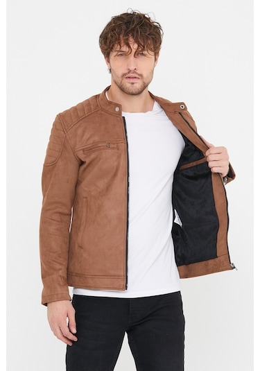 Erkek Kahverengi Dar Kesim Süet Ceket Mont-Kahverengi