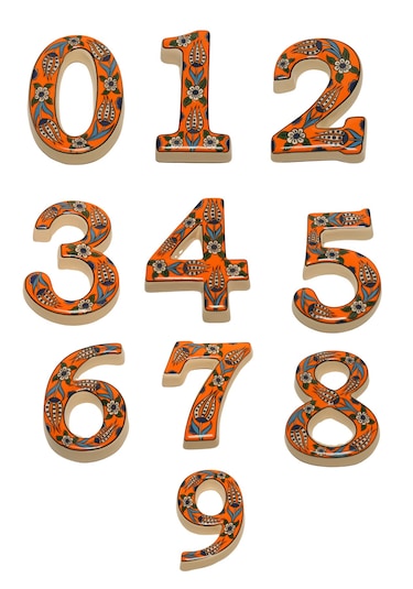 Seramik Kapı Adres Numaraları (0-9) Turuncu Lale Desen