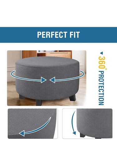 Jms Mor Streç Osmanlı Slipcovers Yuvarlak Osmanlı Kapakları Çıkarılabilir Tabure Kapakları Depolama M