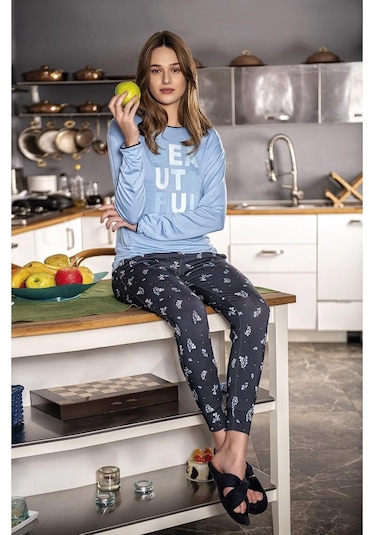 Jiber Kadın Bisiklet Yaka Kışlık Pijama Takımı 10088 - 1 Adet 001