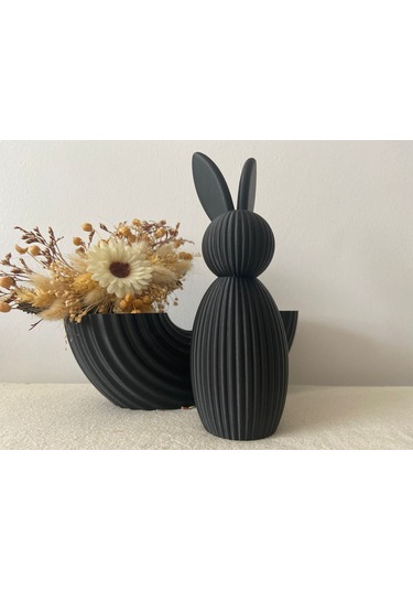 Modern Tavşan Dekoratif Obje Siyah Minimalist Tasarım