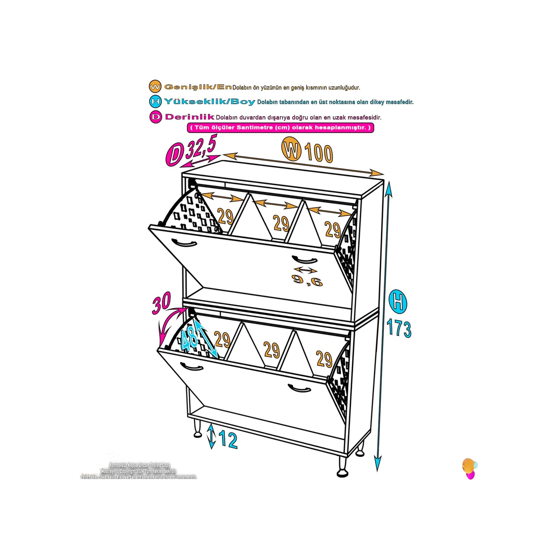 Esil Banyo Kirli Çamaşır Dolabı Banyo Dolabı 6 Bölmeli Saklayıcı Sepetli Dolap 100x138x325 Cm Beyaz