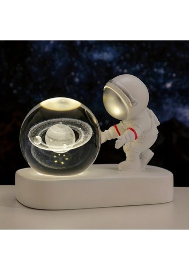 Honeybeeshop Modern Astronot Cam Globe Masa Lambası 60mm Uzay Temalı Led Galaksi Sevgili Astronot Usb Güçlü Oda Dekorasyonu Ve Hediye Ahşap