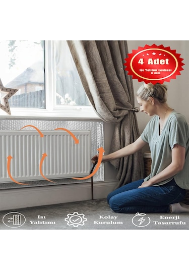 4 Adet Isı Yalıtım Levhası Kalorifer Petek Arkalığı Radyatör Arkası Levha