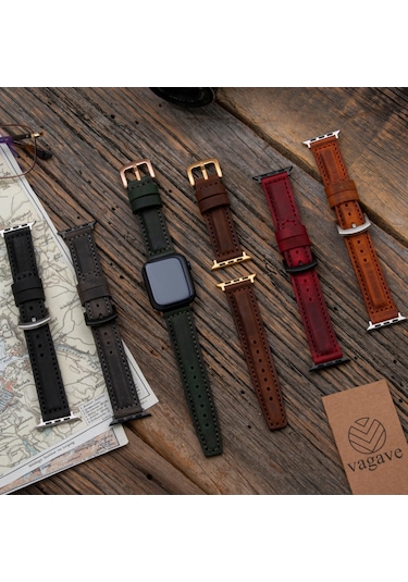 vagave Apple Uyumlu  Watch 42 44 45 49 MM Ultra Deri Kordon- Taba