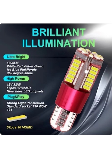 Buz Mavi T10 57 Led Araba Oto Işık Iç Lamba Park Plaka Led Ampul