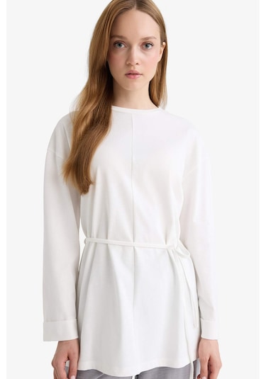 Defacto Loose Fit Bisiklet Yaka Uzun Kollu Tunik F4850ax25auer105 Ekru