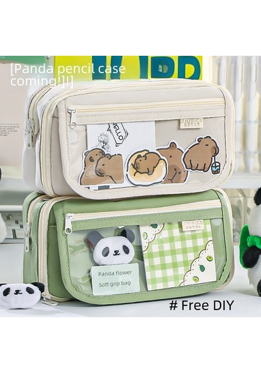 Kangvka 2024 Yeni Desen Şeffaf Kalem Kutusu - Geniş Hacimli Kız Öğrencilere Özel - Mavi Renkli Stüdyo Malzemeleri Organizatörü