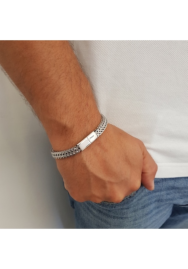Chavin 8 Mm. 21 Cm. Gri Çelik Erkek Bileklik Ep06By Gümüş