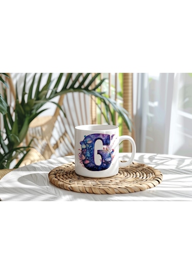 G Baş Harfi Fantastik Mantarlı Kupa Bardak - Kişiye Özel Masalsı Bardak - Hediye Beyaz
