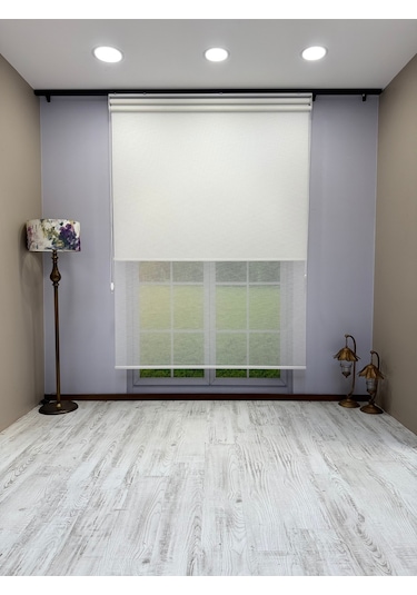 Çiftli Sistem Keten Tül Ve %100 Blackout Karartma Beyaz Stor Perde Beyaz