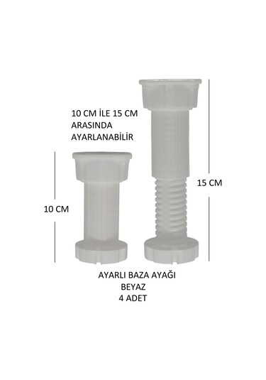 Ayarlanabilir Plastik Baza Ayağı 10-15 Cm, Beyaz, Çok Amaçlı Dolap Ayağı 4 Adet Beyaz