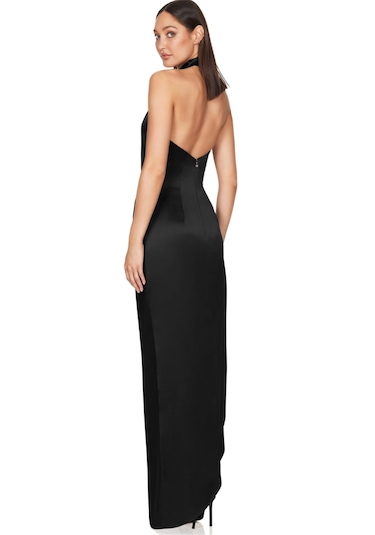Hanife Glam Couture Hanife Glam Halter Yaka Asetat Saten Elbise Siyah