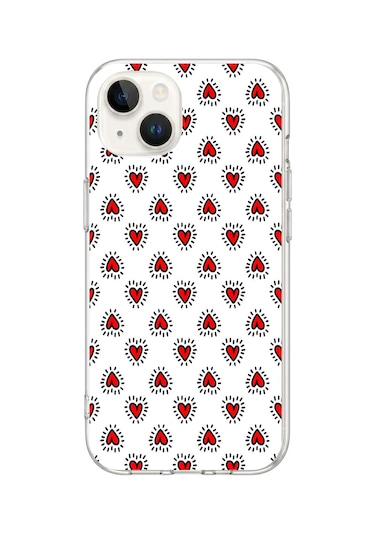 iPhone 13/14 Uyumlu Kalp Çizgisi Baskılı Silikon Kılıf Renkli