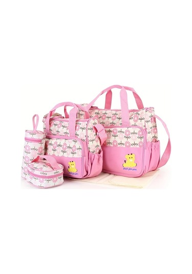Dashanshop 5li Set Pembe Anne Çantası Büyük Boy Omuz Askılı Bebek Bez Çantası Ayı Baskılı A.Mor