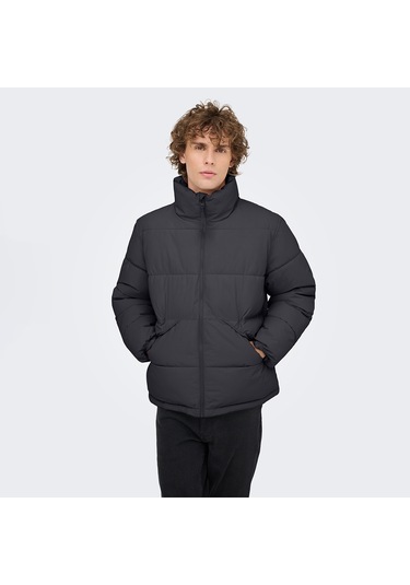 Only&sons Pack Life Puffer Erkek Gri Dik Yaka Mont Gri