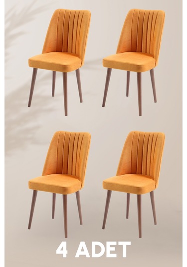 Polo Sandalye - Jerika Sarı - Ahşap Ceviz Ayak 4 Adet - Salon Sandalyesi / Mutfak Sandalyesi Sarı