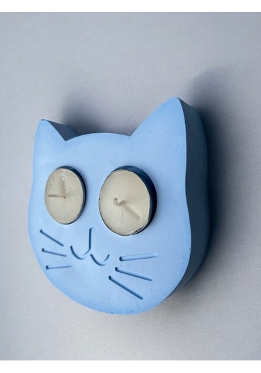 Mavi Kedi Şekilli Beton Mumluk - El Yapımı Dekoratif Çay Işığı Tealight Mumluk - Minimalist Kedi Tem Mavi