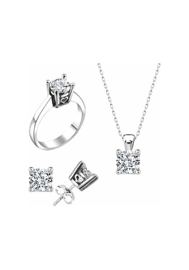 Sertifikalı Swarovski Tek Taş Kalp Montür 925 Gümüş Set Takım