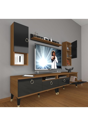 Decoraktiv Eko 5200da Mdf Gold Tv Ünitesi Tv Sehpası Ceviz - Siyah